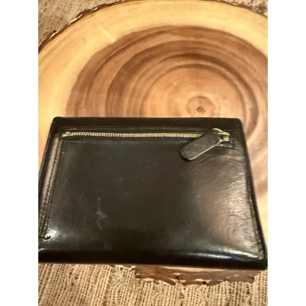 COACH Vintage Lexington Small Smooth Black Leather Tri Fold Clutch Wallet